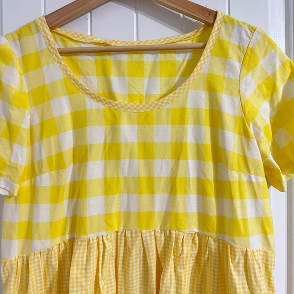 Handmade Yellow Multi-tone Gingham Short Sleeve Dress - Picture 2 of 7